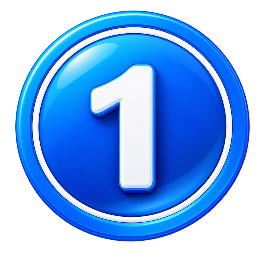 Glossy blue circular icon with the number 1 in white