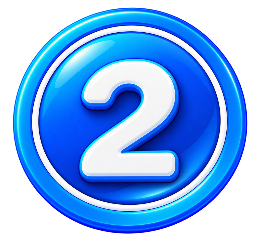 Glossy blue circular icon with the number 2 in white