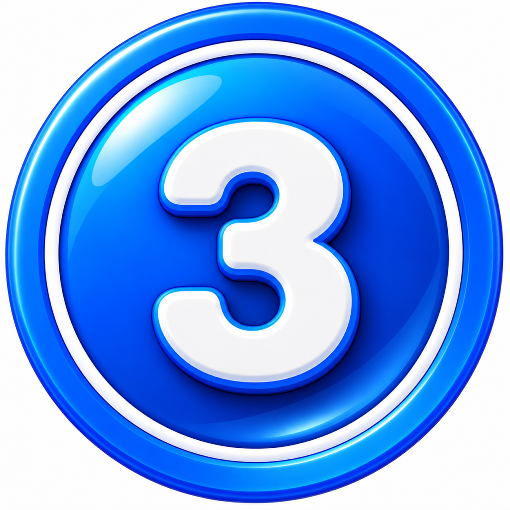 Glossy blue circular icon with the number 3 in white