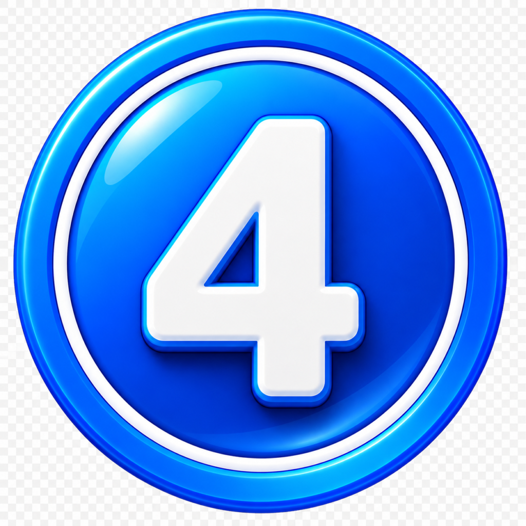 Glossy blue circular icon with the number 4 in white
