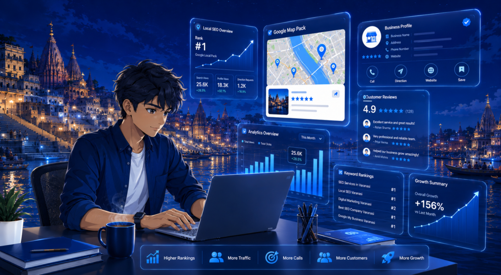 Local SEO Services in Varanasi with Google Maps optimization, local search rankings, and business growth analytics